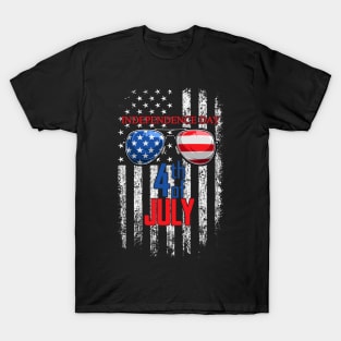 Independence Day American Flag Sunglasses 4th of July T-Shirt